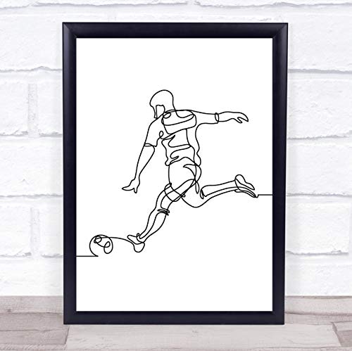 Black & White Line Art Footballer Decorative Wall Art Print