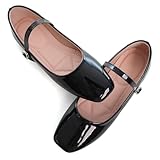 WENJIAZHIZHI Women's Mary Jane Flats Comfortable Square Toe Ballet Shoes Patent Leather Dressy Casual Slip-Ons Ballerina Walking Flats Black Size 10