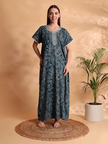 Image of G4Girl Pure Cotton Embroidery Nighty for Women's | Night Gown | Nighty | Nightdress | Maxi | Sleepwear | Jaipuri Nighty | Nighties | Gown