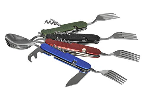 Uncle Jake 4 Set 6-In-1 Camping Utensil Stainless Steel Fork Knife Spoon Bottle Opener, Travel Cutlery Hobo Set With Both Hands #TOP1