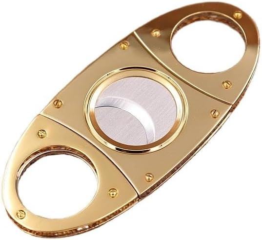 Cigar Cutter Guillotine, Stainless Steel Double Blade, Silver Metal Oval Portable Manual Pocket Tool(B)