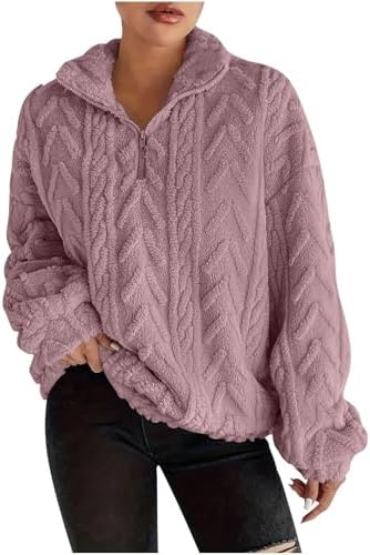 Fleece Quarter Zip Pullover Women Cable Knit Cozy Fuzzy Sherpa Sw...