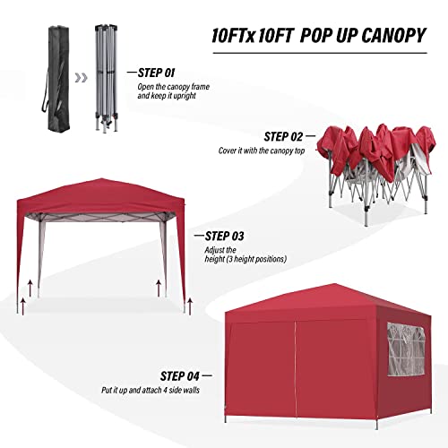 Gdy Canopy Tent, 10'X10' Instant Shelter Portable Outdoor Canopies With 4 Removable Side Walls #TOP3