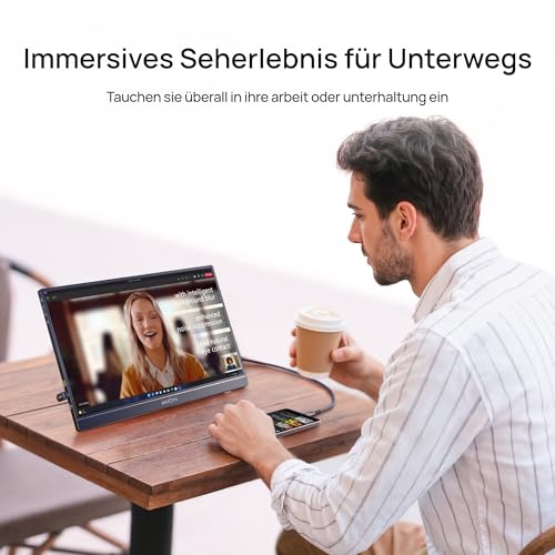 ARZOPA 16.1 Portable Monitor, 1920×1080 FHD IPS Tragbarer Monitor für Laptop mit Einzelstange, Unterstützt HDMI/Typ-C/USB-C, Augenschutz-Gaming-Bildschirm für Laptop/PC/Mac/PS3/4/5/Xbox