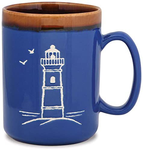Cape Shore Hand Glazed Coffee Tea Mug Cup - Lighthouse Gifts for Birthday Christmas, 18 Oz - Traditional Wax Resist Technique