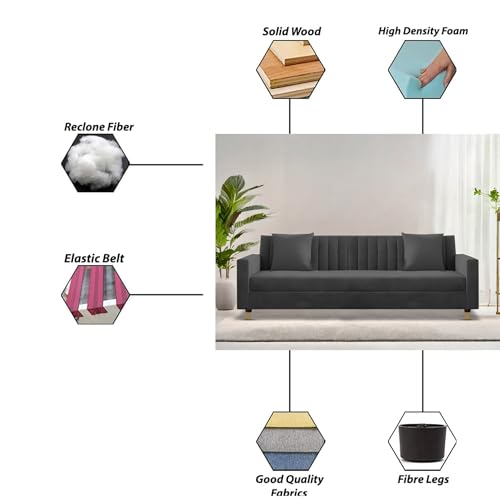 Image of Casaliving Garcia 3 Seater Sofa Set for Living Room (Black Colour) Premium Fabric Sofa