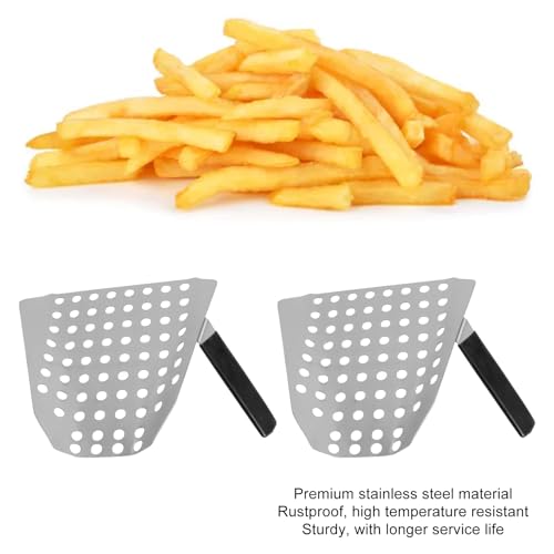 Fries Scoop, Stainless Steel Ergonomic Single Handle French Fry Scooper with Holes for Popcorn 2pcs - Thumbnail 5
