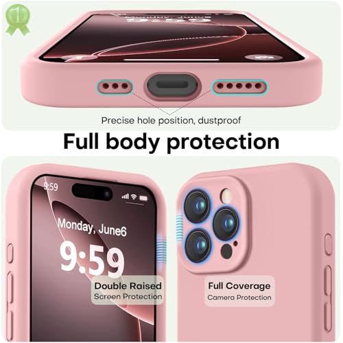 Image of LOVE 3000 Designed for iPhone 16 Pro Max Case, Premium Silicone with [Soft Anti-Scratch Microfiber Lining] Shockproof Protective Phone Case for Men Women Girls 6.9 inch, Pink Sand