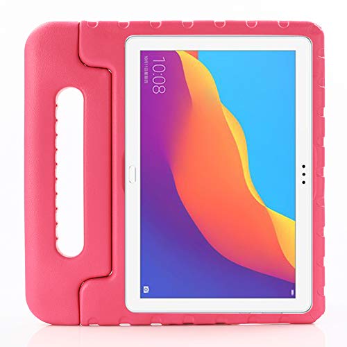ZiHang Funda Infantil Huawei Mediapad T5 10, Carcasa Niño Antigolpes con Asa Convertible Tapa de Soporte, Funda Bebé Ligera para Huawei Mediapad T5 10 (Rosa roja)