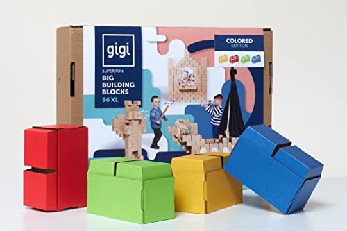 Gigi Bloks Tamaño XL 96 Ladrillos de Cartón Colores Encajables y Apilables | Robustos y Fáciles de Montar Grandes Bloques Construccion Niños | Kit Construcción Fuerte Niños | Juegos Educativos