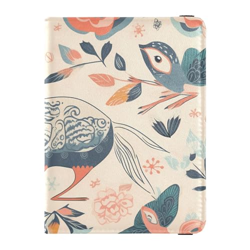 Portafoglio per passaporto e carte di vaccino con fiori erba uccelli arancione giallo pelle con slot per di documenti di viaggio portafoglio da per uomini e donne