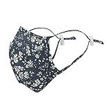 ililily Cotton Flower Patterned Face Cover Reusable Shield With Filter Pocket (Navy/White)