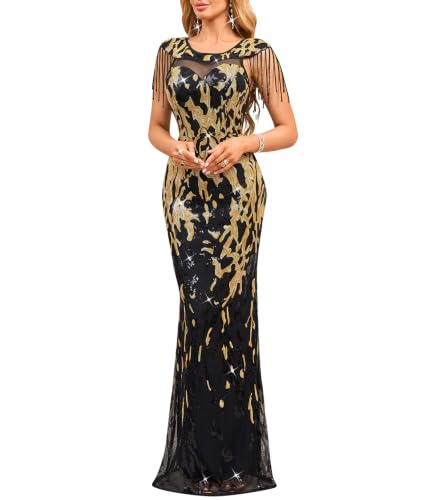 Image of Cololura Women Sequin Mesh Bodycon Formal Maxi Evening Gown Cocktail Dress