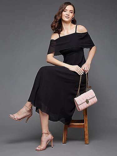 Image of Miss Chase Women's Round Neck Sleeveless Polyester Ruffled Knee- Length Dress