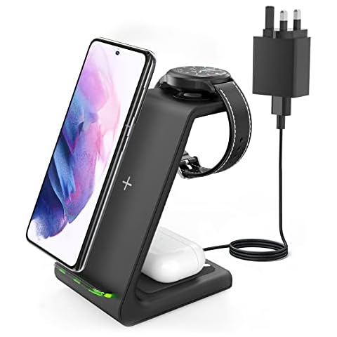 JoyGeek Wireless Charger for Samsung, 3 in 1 Wireless Charging Station for Galaxy Watch 5/5 Pro/4/3/Active 2/1, 10W MAX Fast Charging for Samsung Galaxy S22/S21/S20/Note 20/Z Flip, Galaxy Buds Pro/2 Cover