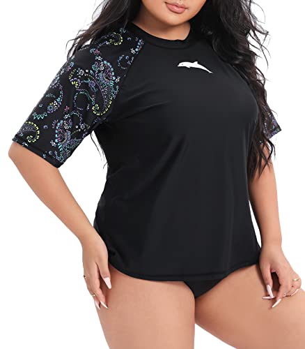 Halcurt Water Tops Women Swimming Plus Size Swim Shirts Rash Guard Top 4X #TOP1
