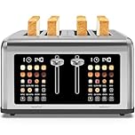 4 Slice Toaster Touch Screen, Stainless Steel Toasters Digital Timer, Dual Control Panel Toasters, 8 Shade Settings 6 Bread Types for Bagel, Cancel, Defrost 1650W Stainless Steel