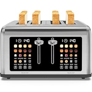 4 Slice Toaster Touch Screen, Stainless Steel Toasters Digital Timer, Dual Control Panel Toasters, 8 Shade Settings 6 Bread Types for Bagel, Cancel, Defrost 1650W