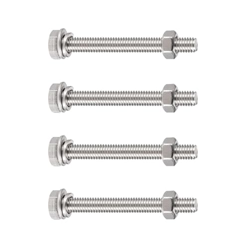 Image of 4 Sets M8 x 100mm Stainless Steel Hex Bolts and Nuts Kit, Fully Threaded Hex Head Screws with Flat & Lock Washers Assortment