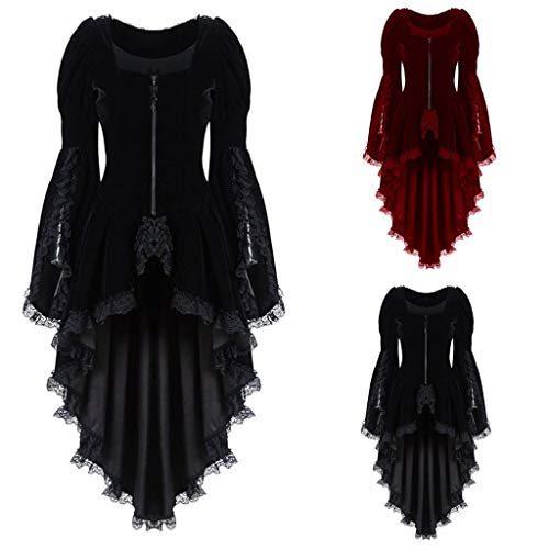 Womens Vintage Steampunk Long Coat Retro Medieval Dress Maiden Victorian Gothic Overcoat Ladies Lace Zip Up Corset Jacket Cosplay Halloween Fancy Costumes Plus Size (Black, M) steampunk buy now online