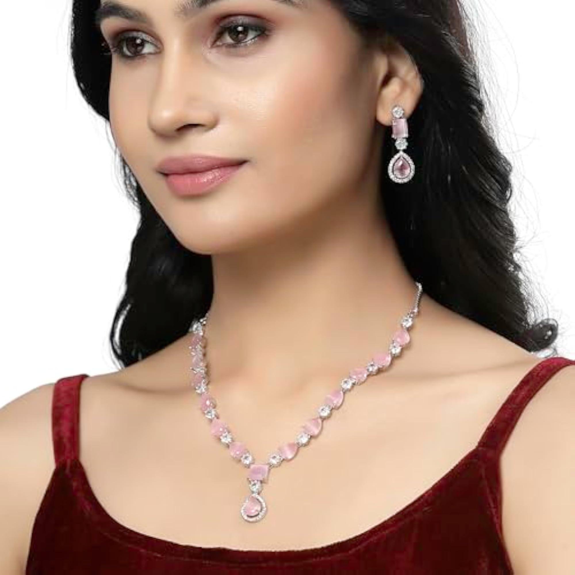 Rhodium-Plated Diamond Necklace Set
