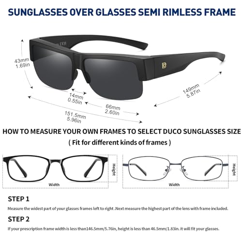 DUCO Polarized Fit Over Sunglasses for Men Women, Semi-Frame Wrap Around UV400 Protection TR90 Frame Driving Shades DC89923