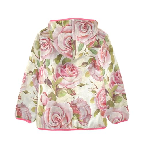 OTVEE Vintage Pink Rose Kids Hoodie Jacket Fall Spring Full Zip Warm Outwear Coat2