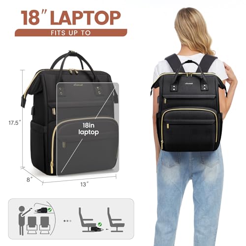 Image of LOVEVOOK Laptop Backpack for Women,18 Inch Professional Womens Travel Backpack Purse Computer Laptop Bag Nurse Teacher Backpack,Waterproof College Work Bags Carry on Back Pack with USB Port