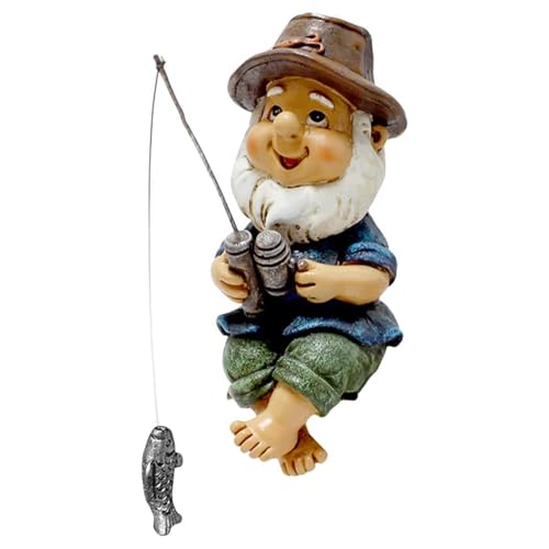 Garden Gnome Statue,Fishing Dwarf Figurine Ornaments,Miniature Resin Fisherman Statue,Outdoor Landscape Ornaments,for Yard Lawn Pond Pool Riverside Decoration