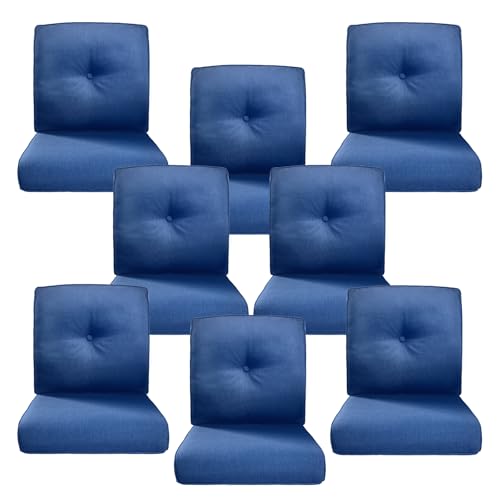 Image of Luxury 4 inch Thick Outdoor Cushion Set of 8 - 22x24 Patio Furniture Cushions with 28D High-Density Foam, Water-Resistant & Fade-Resistant Fabric, Removable Covers for Patio Furniture Sofa Couch -Blue