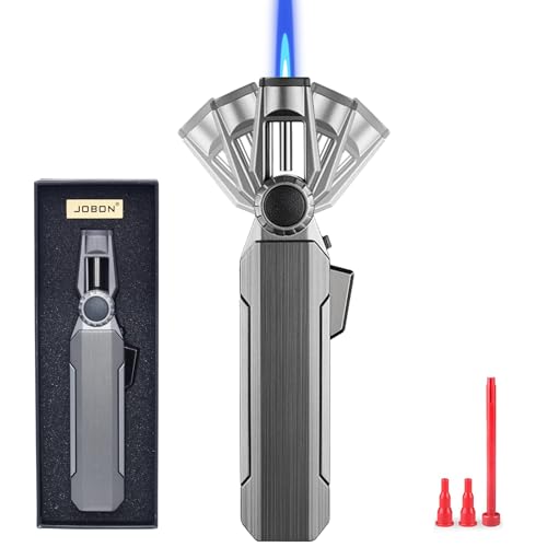 DOUBFIVSY Soplete de Cocina, 100° Giratorio Profesional Antorcha de Cocina, Soplete Recargable con Bloqueo de Seguridad, Llama Ajustable para Barbacoa,Brulée Crema,Cámping(Gas no Incluido) (Gris)