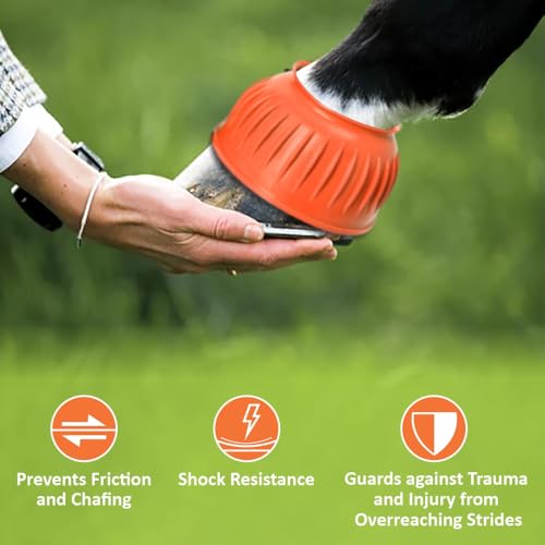 Image of HILASON Western Horse Rubber PVC Ribbed Double Hook and Loop Bell Boots Training Protective Shock Absorbing Leg