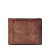 Fossil Men's Wallet, Derrick Leather RFID-Blocking Wallet, Bifold with Flip ID, Brown