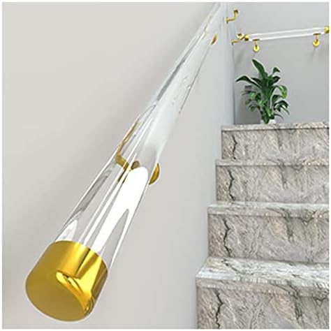 Clear Acrylic Indoor Stair Handrails with Fittings - 3ft/4ft/5ft/6ft/10ft/12ft/14ft/20ft Non-Slip Transparent Staircase Handrails, Wall Mount Hand Railing Complete Kit for Elderly/Kids (Color : Gold