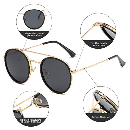 DUSHINE Small Round Double Bridge Sunglasses For Women Men Polarized 100% UV Protection2