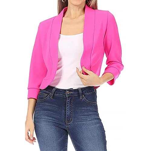 Uodsvp Women's Winter Coats, Women's Coat Chamarras Para Mujer Long Jackets For Women Fashion Casual Solid Color Cardigan Top Jacket Small Suit Wool Woman Pink Pea Peacoat Red Dress (M, Hot Pink) #TOP1
