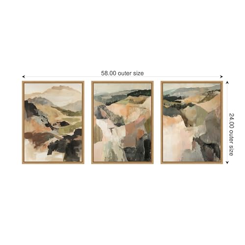 Kate and Laurel Tonal Mountains - 3 Piece Framed Canvas Wall Art Set by Amy Lighthall, Sylvie Natural Modern Contemporary, Abstract Art for Wall Decor by Kate and Laurel - Used condition - Image 2