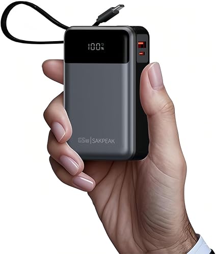 65W Laptop Power Bank 20000mAh Portable Charger with Built-in USB-C Cable 3-Port PD Battery Pack LED Display Powerbank for MacBook Dell XPS iPad iPhone15 16 Samsung AirPods Pixel 9 and More