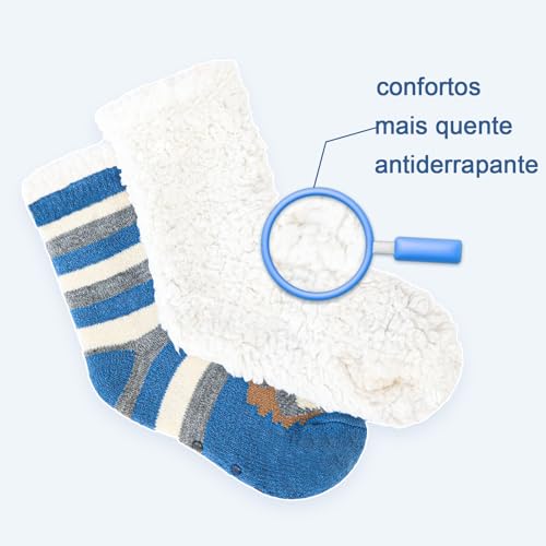 Meia De Bebe/Infantil Menino Pelinho Forrada Térmica Antiderrapante Confortá(1 par entrega aleatória