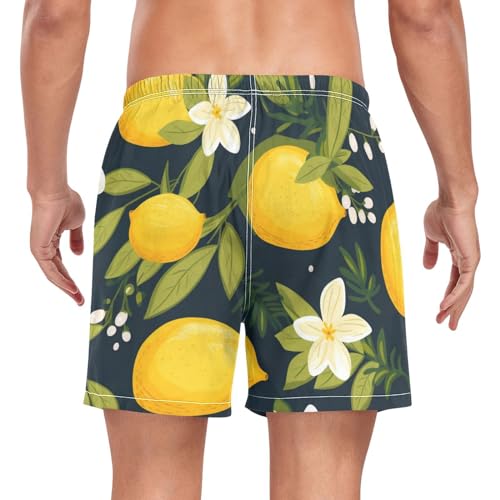 Mens Swim Trunks Quick Dry Swim Shorts, Lemon Beach Shorts with Compression Liner, Swimwear Bathing Suit2