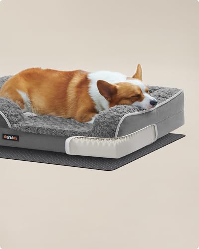 Feandrea Orthopädisches Hundebett für mittelgroße Hunde, wasserdichtes Hundesofa mit abnehmbarem Plüsch-Bezug, 91 x 68 x 16 cm, schiefergrau PGW252G02