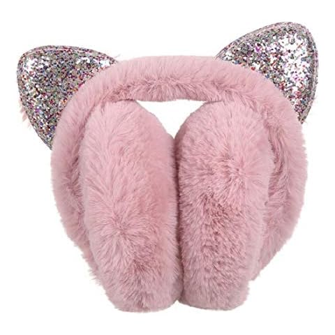 Peakpet Ohrenwärmer für Erwachsene Damen Mädchen, Winter Plüsch Ohrenschützer faltbare Cartoon Pailletten Katzeohren Ohrenwärmer Winddicht Earmuffs Ohrenschutz Geschenk Cover