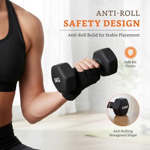 Image of Amazon Brand - Solimo Neoprene Dumbbell 5 Kg, Set of 2 (Black)