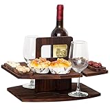 Portable Picnic Table Wooden Picnic Table Detachable Wine Table with 2 Glass Holder and Snack Tray, Wine Picnic Table with Handle for Party, Picnic, Camping, Beach Style 2, Wine Picnic Table