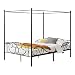 Cama con Baldaquín Finström 140 x 200 kg Marco Alto con 4 Esquinas para Dosel para Mosquitera Acero con Recubrimiento en Polvo hasta 200 kg Negro Mate