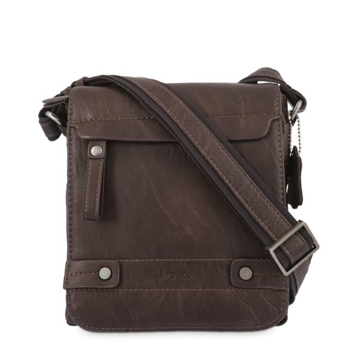 EL POTRO Bolso Hombre Bandolera Mediano, Colección Berlín, Piel Sintética, Herrajes Plateados, 21 x 18 x 7.50 cm (Marron)