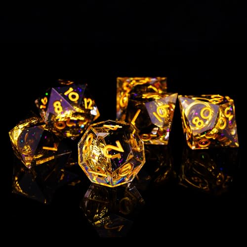 ORUZA DND Würfel Set Herr der Ringe, 7 Stück Polyedrische DND Würfel Set Scharfer Kante D&D Würfel für Dungeons und Dragons Pathfinder RPG MTG Rollenspiel Würfel