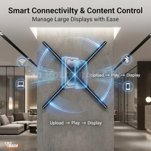 Image of TONZO 3D Hologram Fan Display 100cm (39.3 Inch) with 4 Blades | Wall Mount hologram projector 3d Advertising Display | 1184 LEDs, 2600 x 1184 Resolution, WiFi App Control, Bluetooth Audio Support, 8GB Storage | 1 Year Warranty