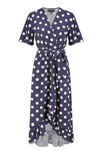 Mela London Mela Navy Spot Print Wrap Midi Dress with Frill Detail 10 Navy