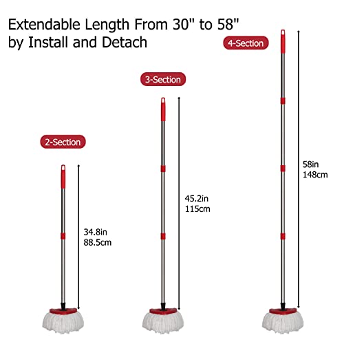 Qulable Spin Mop Replacement Handle - 4-Section 30" To 58" Mop Handle Replacement Stick Compatible With O-Ceda Spin Mop, Easywring Mop Handle For Floor Cleaning #TOP2